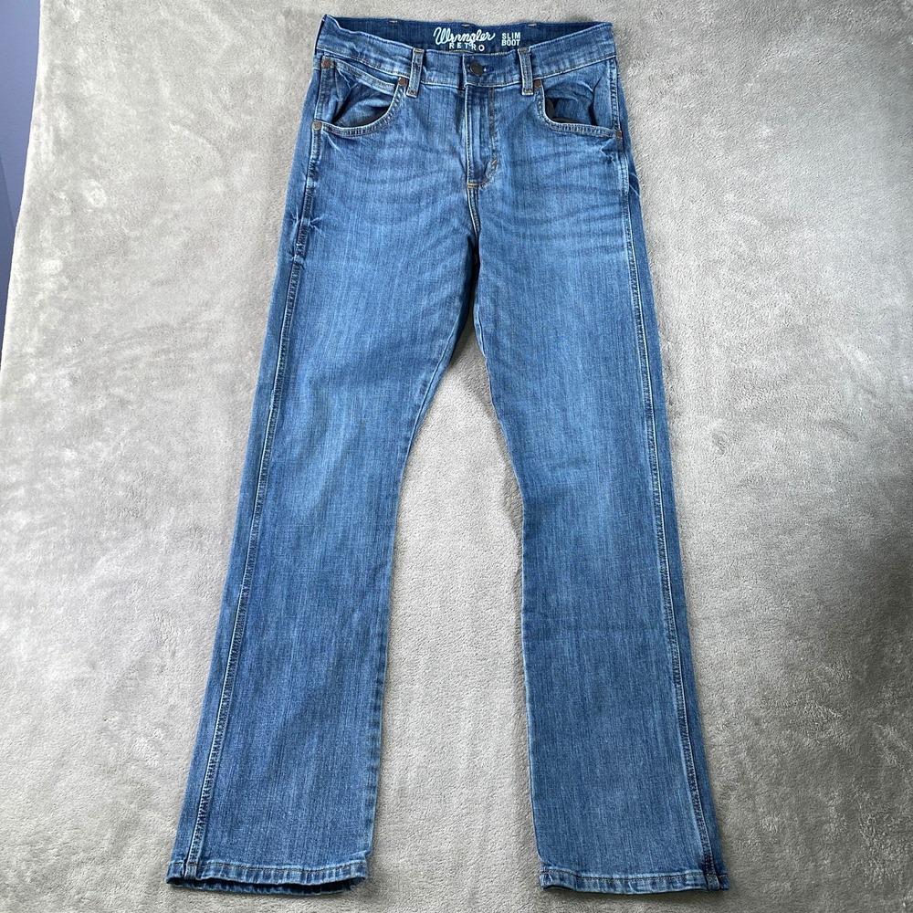 Wrangler Retro Slim Boot Jeans Mens 29x34 Blue Denim 1077MWZGL Stretch